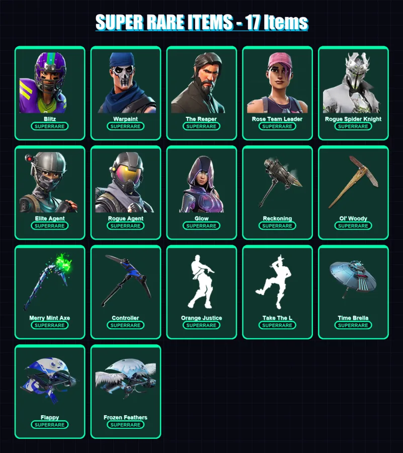 [PC/XBOX/PSN] | Blitz | Warpaint | The Reaper | Rose Team Leader | Rogue Spider Knight | 159 skin | 175 pickaxe | 113 emote | 135 glider | Lv2344 — Fortnite account