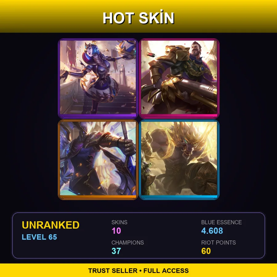 LAS | Lv65 | Unranked | 10 Skin | 37 Champ — LoL account