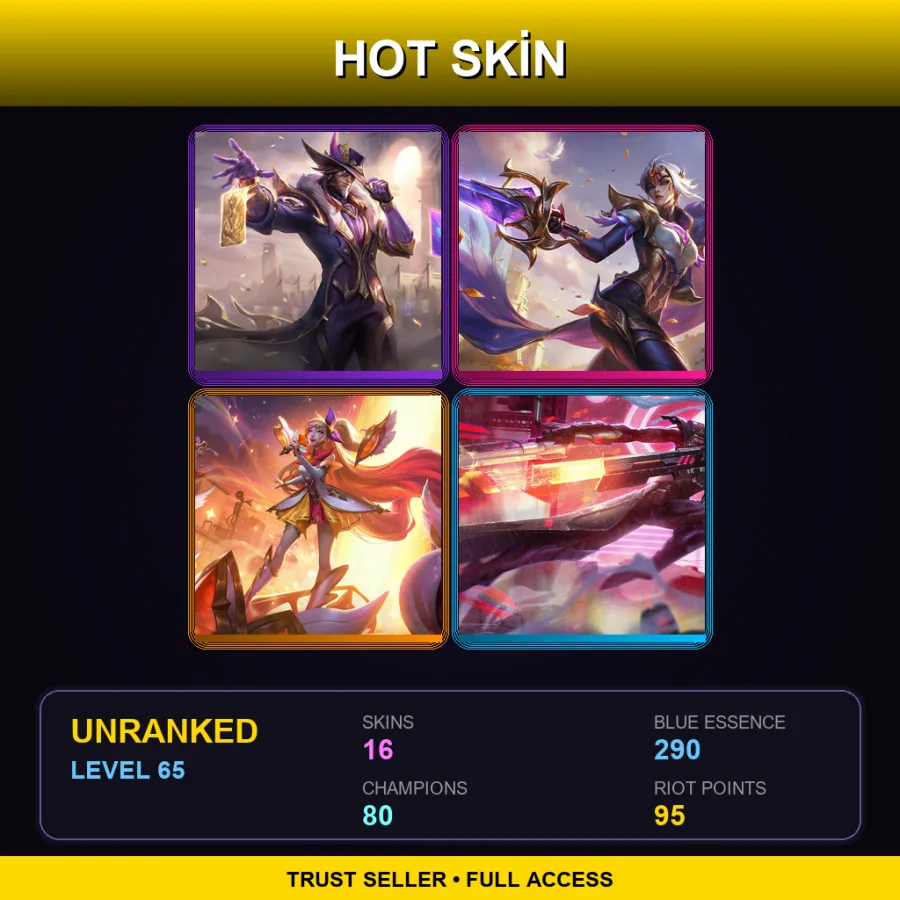 EUW | Lv65 | Unranked | 16 Skin | 80 Champ