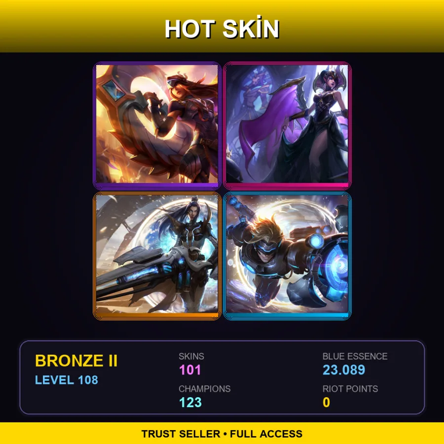 SG | Victorious Sivir | Victorious Morgana | Pulsefire Caitlyn | Pulsefire Ezreal | 101 Skin | 123 Champ | Bronze II | Lv108