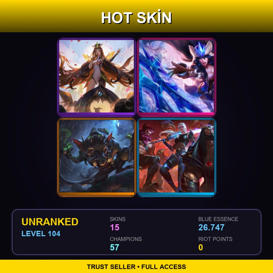 TR | Lv104 | Unranked | 15 Skin | 57 Champ — LoL account