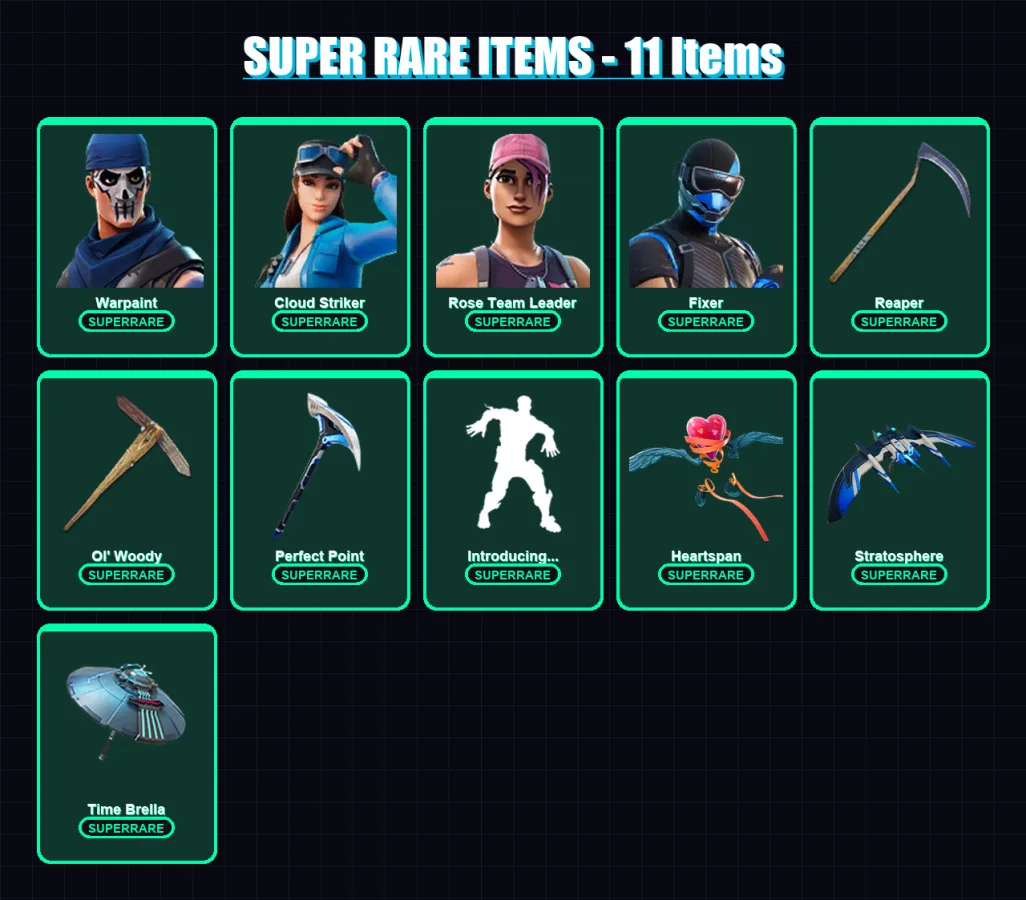 [PC/XBOX/PSN] | Warpaint | Cloud Striker | Rose Team Leader | Fixer | Omegarok | 114 skin | 122 pickaxe | 89 emote | 113 glider | Lv1240