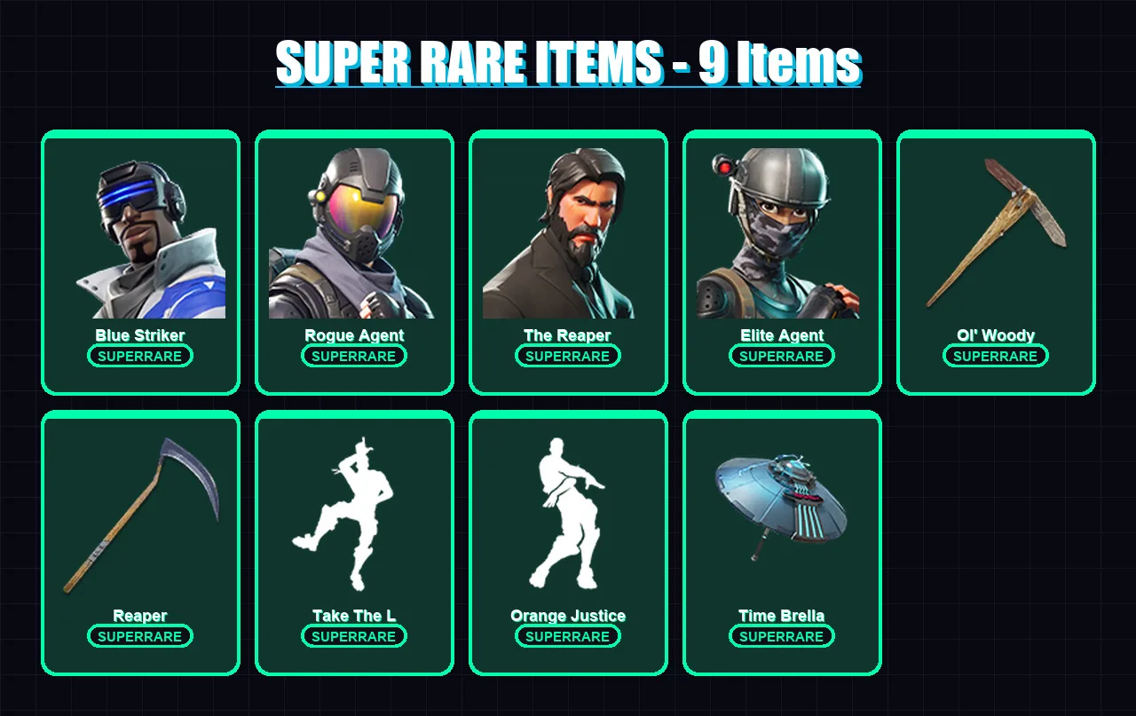 [PC/XBOX/PSN] | Blue Striker | Rogue Agent | The Reaper | Elite Agent | Torin | 147 skin | 206 pickaxe | 151 emote | 133 glider | Lv2592