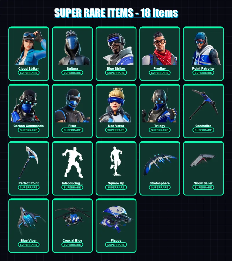 [PC/XBOX/PSN] | Cloud Striker | Sultura | Blue Striker | Prodigy | Point Patroller | 43 skin | 58 pickaxe | 47 emote | 63 glider | Lv1002
