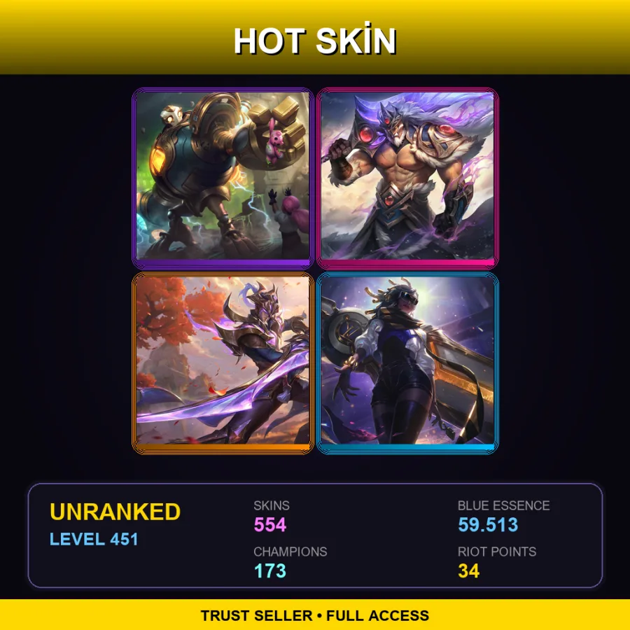 RU | Lv451 | Unranked | 554 Skin | 173 Champ