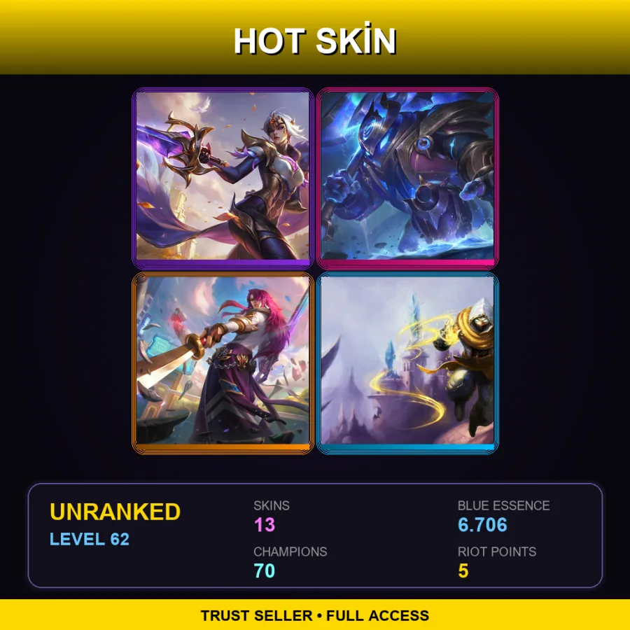 SG | Lv62 | Unranked | 13 Skin | 70 Champ — Unranked / Smurf League of Legends