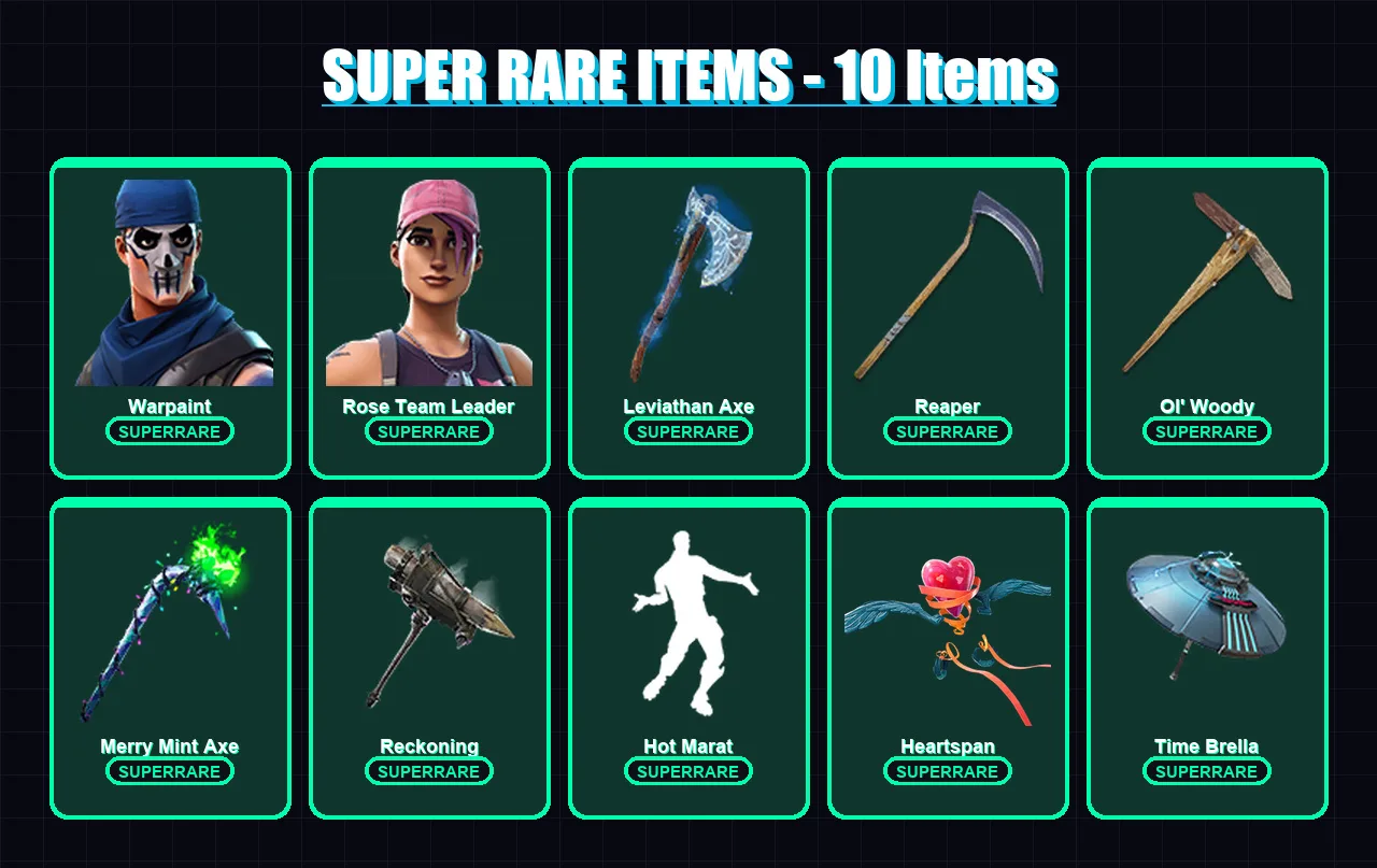 [PC] | Warpaint | Rose Team Leader | Menace | Joltara | Rox | 173 skin | 177 pickaxe | 159 emote | 154 glider | Lv2436