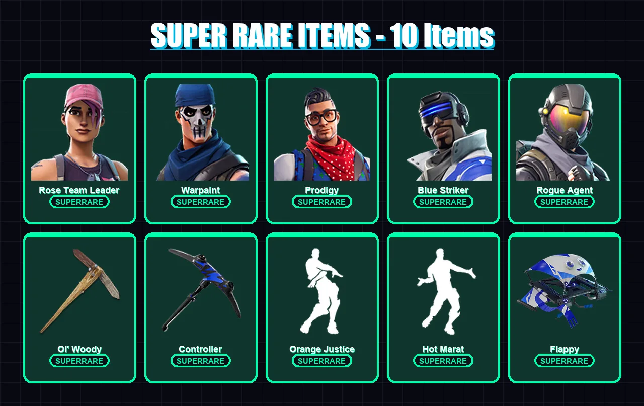 [PC/XBOX] | Rose Team Leader | Warpaint | Prodigy | Blue Striker | Rogue Agent | 36 skin | 30 pickaxe | 46 emote | 41 glider | Lv479