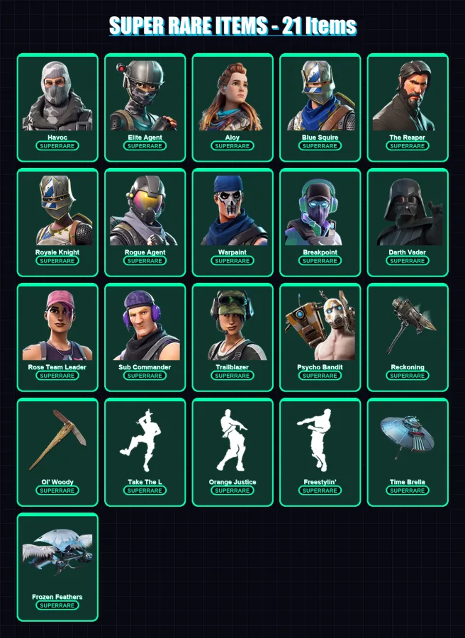 [PC/XBOX/PSN] | Havoc | Elite Agent | Aloy | Blue Squire | The Reaper | 445 skin | 382 pickaxe | 312 emote | 242 glider | Lv2590
