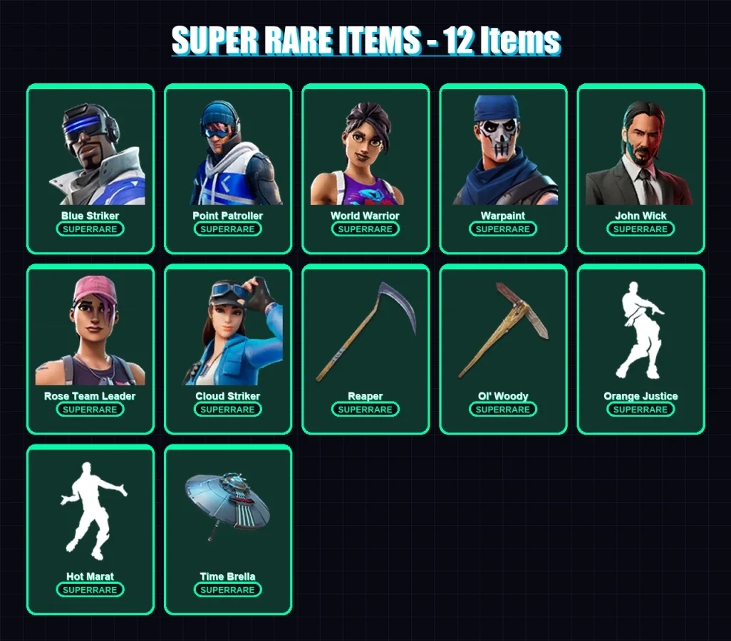 [PS4/PS5/XBOX/PC] | Blue Striker | Point Patroller | World Warrior | Warpaint | John Wick | 84 skin | 134 pickaxe | 102 emote | 110 glider | Lv1686