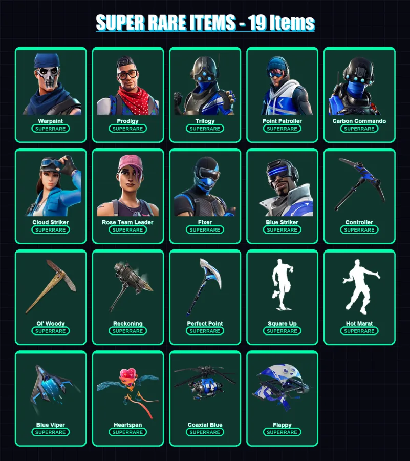 [PC/XBOX] | Warpaint | Prodigy | Trilogy | Point Patroller | Carbon Commando | 65 skin | 68 pickaxe | 81 emote | 67 glider | Lv990