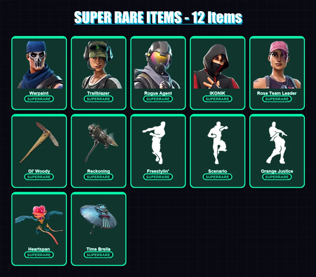 [PC/XBOX] | Warpaint | Trailblazer | Rogue Agent | IKONIK | Rose Team Leader | 109 skin | 137 pickaxe | 131 emote | 128 glider | Lv1587 — Game account