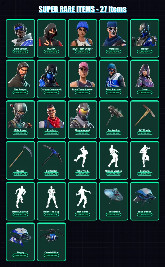 [PC/XBOX] | Blue Striker | IKONIK | Blue Team Leader | Warpaint | Trilogy | 134 skin | 127 pickaxe | 112 emote | 113 glider | Lv1732 — Fortnite account