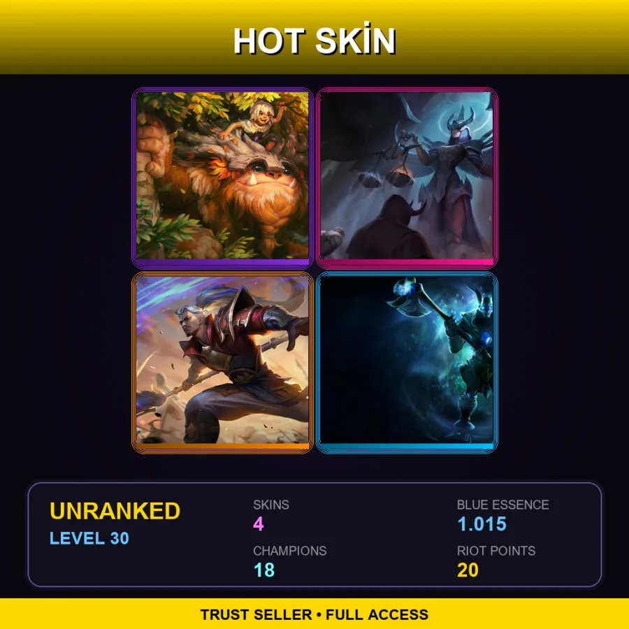 NA | Sasquatch Nunu & Willump | Judgment Kayle | Imperial Xin Zhao | Galactic Nasus | 4 Skin | 18 Champ | Lv30
