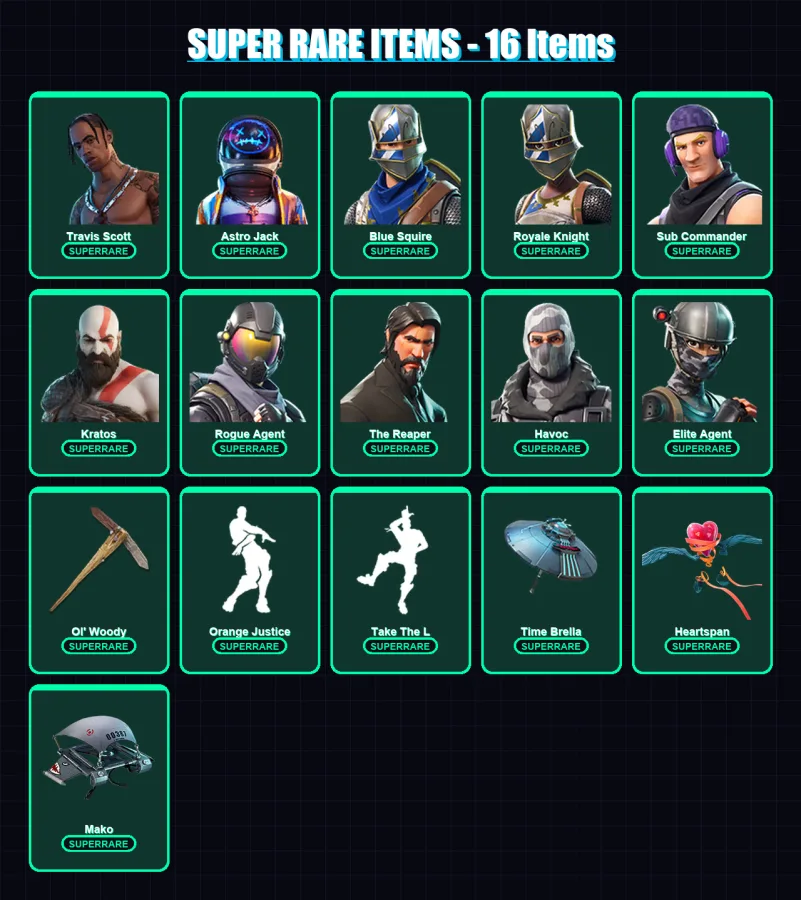 [PC/XBOX/PSN] | Travis Scott | Astro Jack | Blue Squire | Royale Knight | Sub Commander | 56 skin | 61 pickaxe | 60 emote | 70 glider | Lv1212