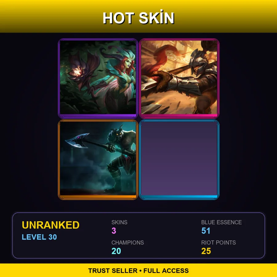 EUNE | Lv30 | Unranked | 3 Skin | 20 Champ — LoL account