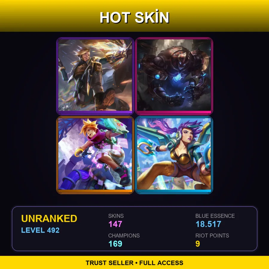 LAS | Lv492 | Unranked | 147 Skin | 169 Champ — LoL account