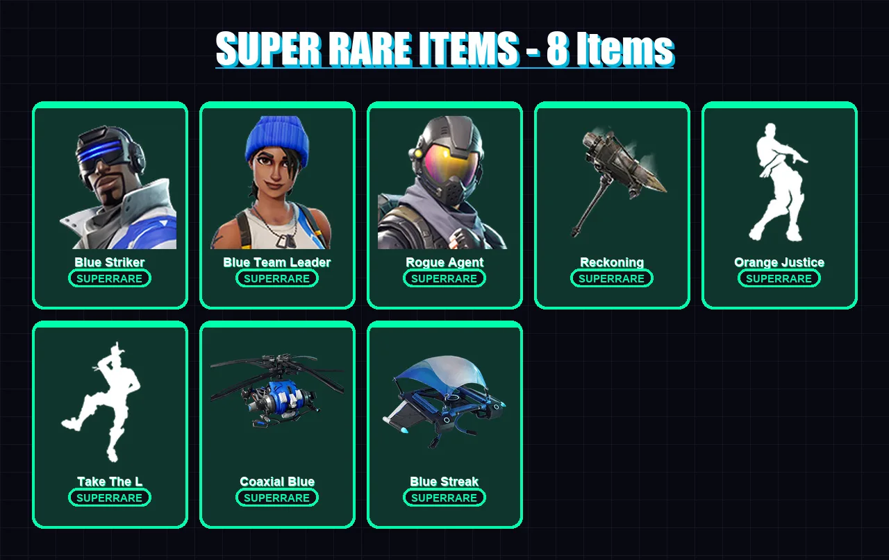 [PS4/PS5/XBOX/PC] | Blue Striker | Blue Team Leader | Rogue Agent | Calamity | Carbide | 13 skin | 18 pickaxe | 9 emote | 11 glider | Lv130