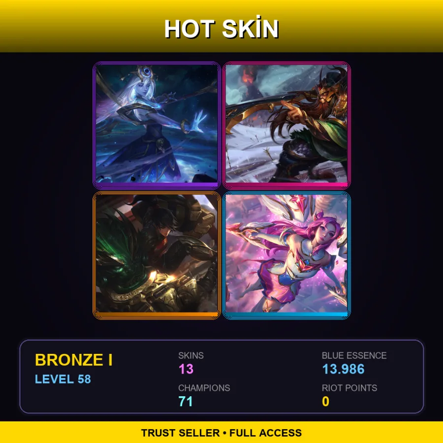 LAN | Lv58 | Bronze I | 13 Skin | 71 Champ — LoL account