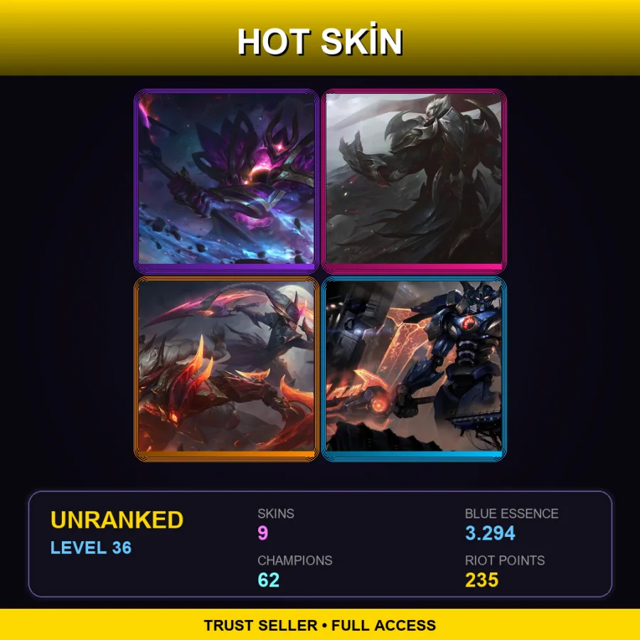 VN | Lv36 | Unranked | 9 Skin | 62 Champ — LoL account