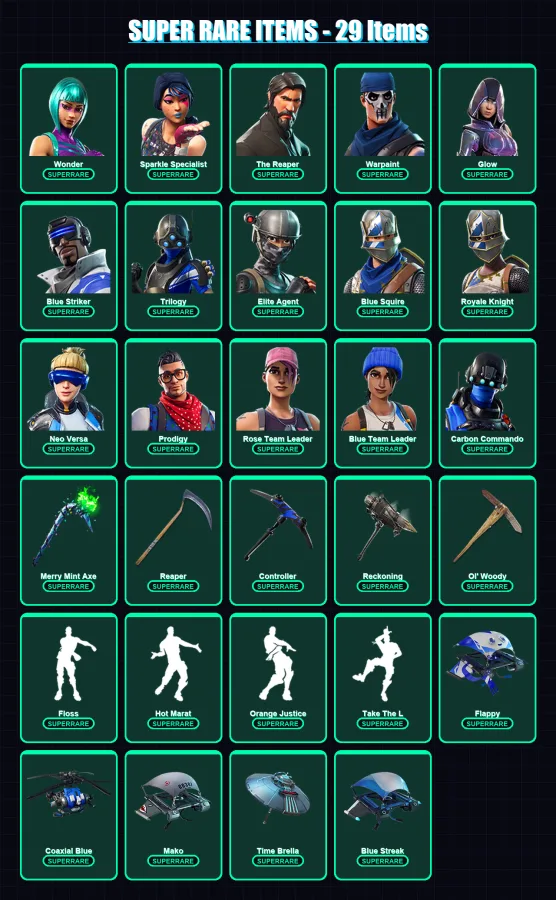 [PC/XBOX/PSN] | Wonder | Sparkle Specialist | The Reaper | Warpaint | Glow | 128 skin | 99 pickaxe | 96 emote | 91 glider | Lv1228