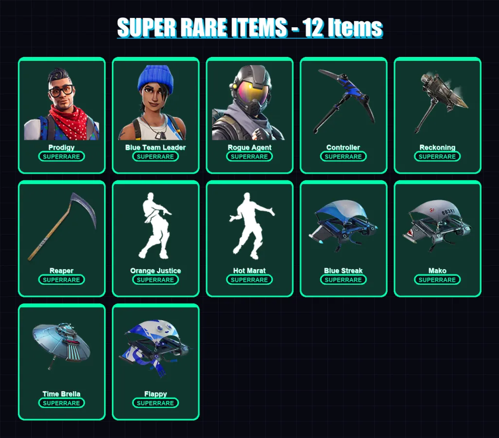 [PC/XBOX/PSN] | Prodigy | Blue Team Leader | Rogue Agent | Fade | Vendetta | 118 skin | 114 pickaxe | 103 emote | 115 glider | Lv2292