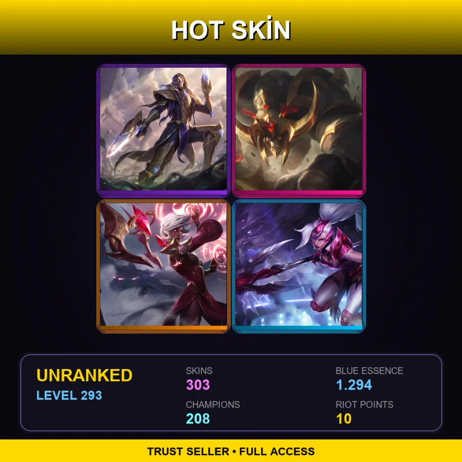 TW | Lv293 | Unranked | 303 Skin | 208 Champ