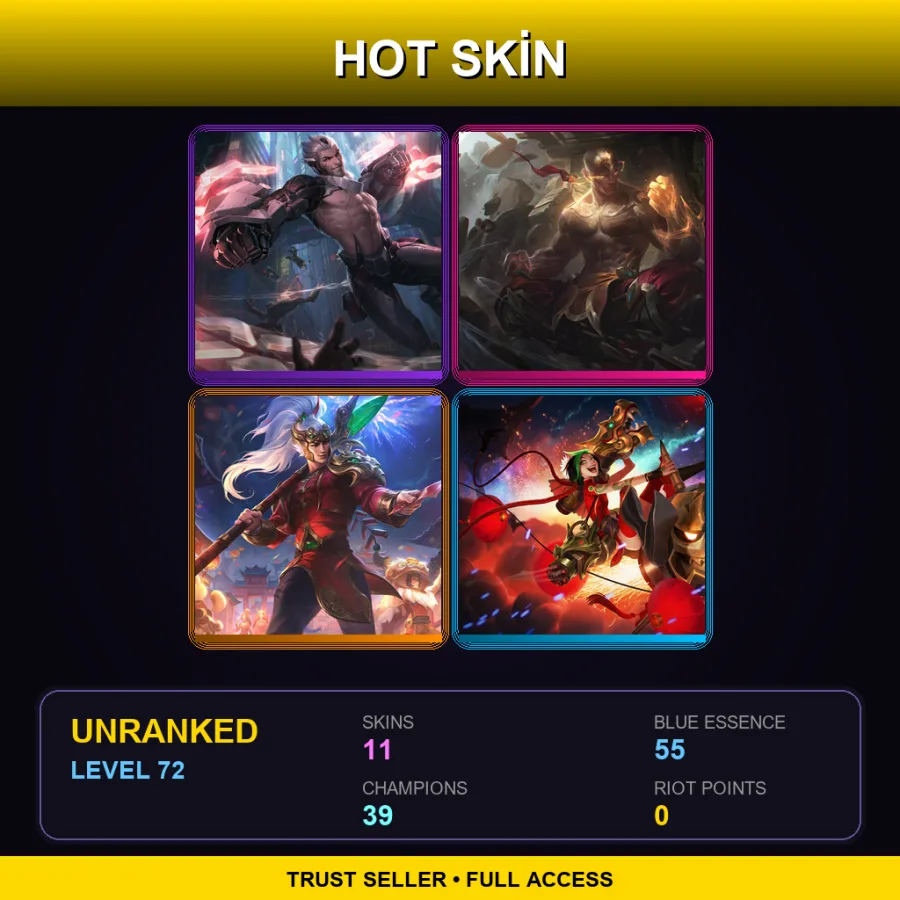 EUW | Lv72 | Unranked | 11 Skin | 39 Champ — LoL account