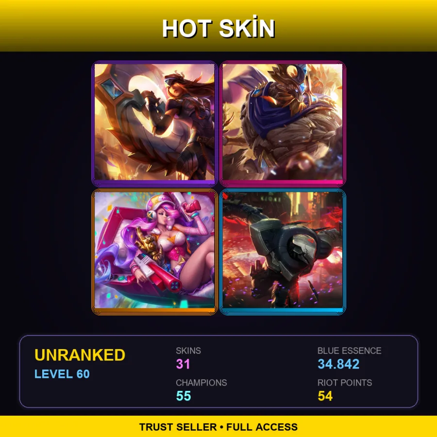 EUNE | Lv60 | Unranked | 31 Skin | 55 Champ — LoL account