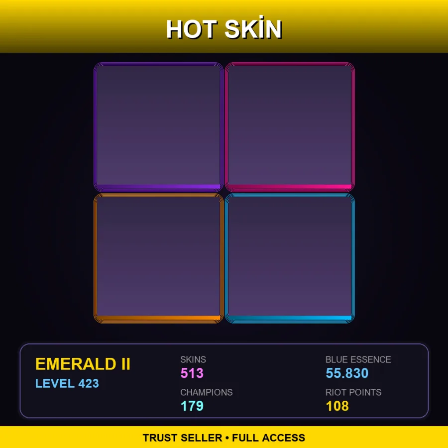 EUW | Lv423 | Emerald II | 513 Skin | 179 Champ
