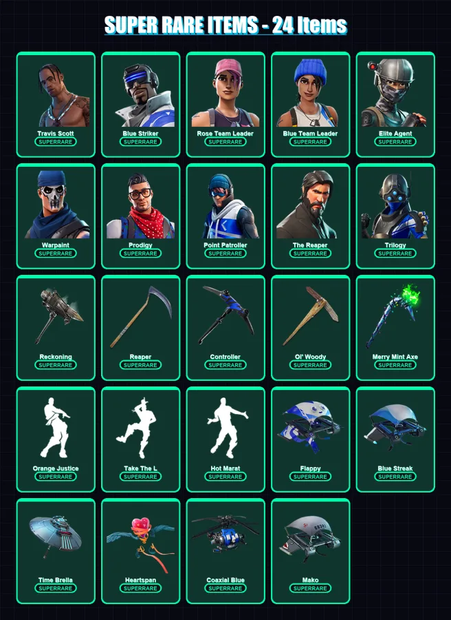 [PC/XBOX] | Travis Scott | Blue Striker | Rose Team Leader | Blue Team Leader | Elite Agent | 111 skin | 121 pickaxe | 116 emote | 123 glider | Lv23
