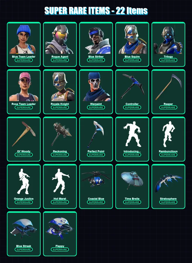 [PS4/PS5/XBOX/PC] | Blue Team Leader | Rogue Agent | Blue Striker | Blue Squire | Trilogy | 114 skin | 130 pickaxe | 117 emote | 124 glider | Lv1523 — Fortnite account