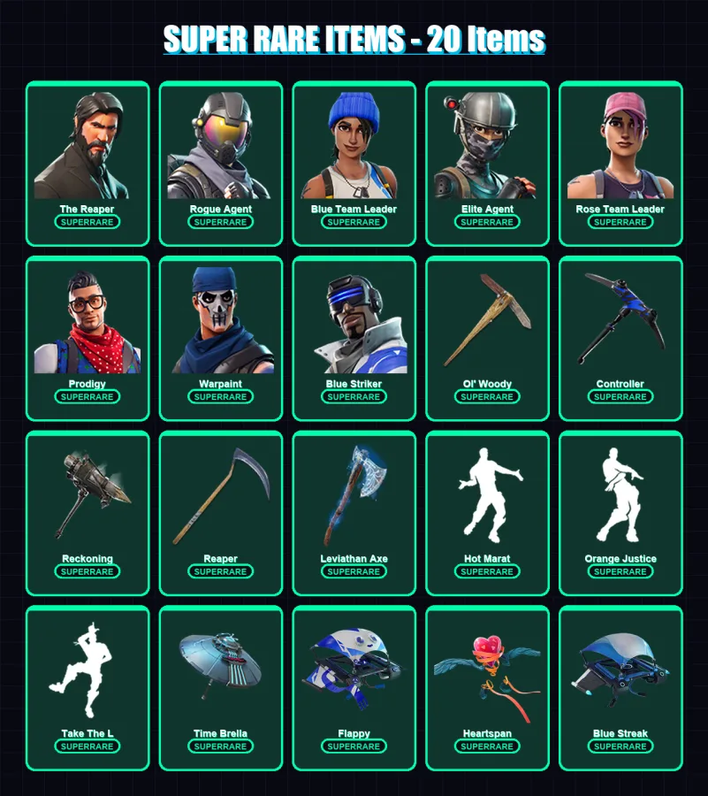 [PC] | The Reaper | Rogue Agent | Blue Team Leader | Elite Agent | Rose Team Leader | 176 skin | 193 pickaxe | 152 emote | 162 glider | Lv1946