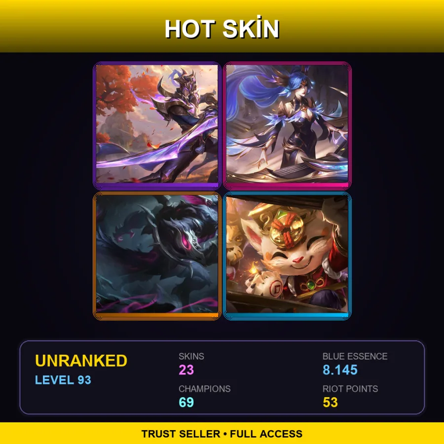 EUW | Lv93 | Unranked | 23 Skin | 69 Champ — LoL account