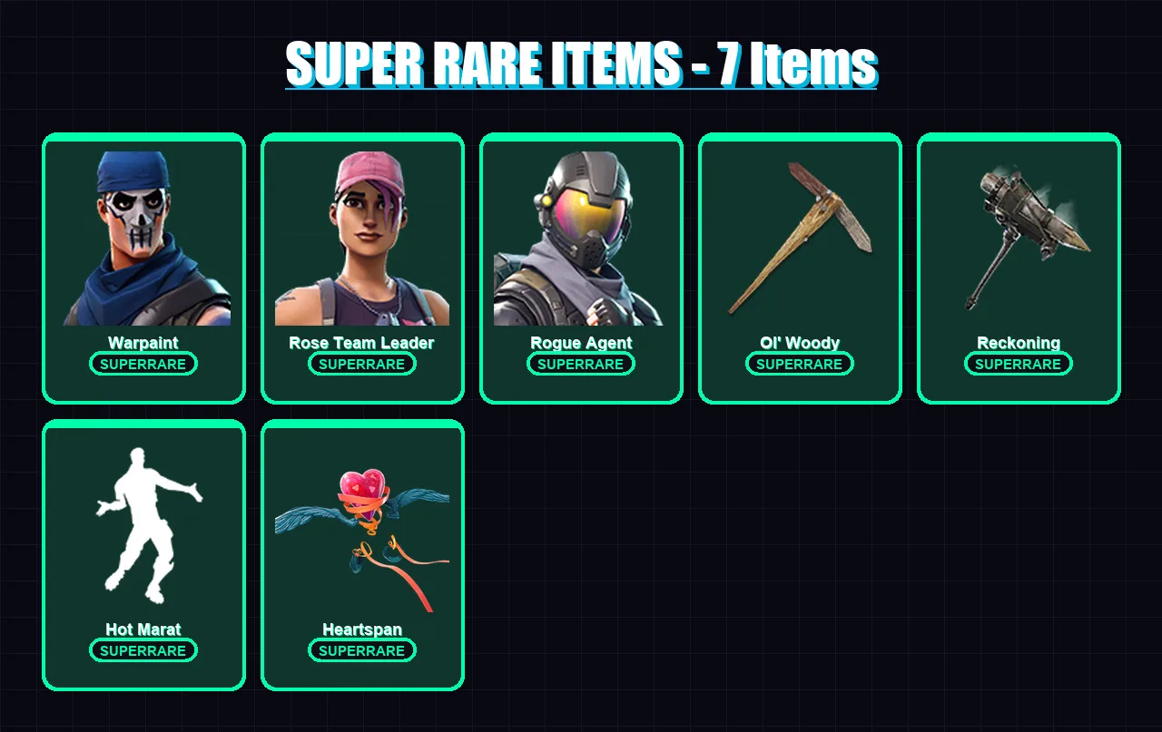 [PC/XBOX/PSN] | Warpaint | Rose Team Leader | Rogue Agent | Frostbite | The Prisoner | 82 skin | 86 pickaxe | 103 emote | 82 glider | Lv873