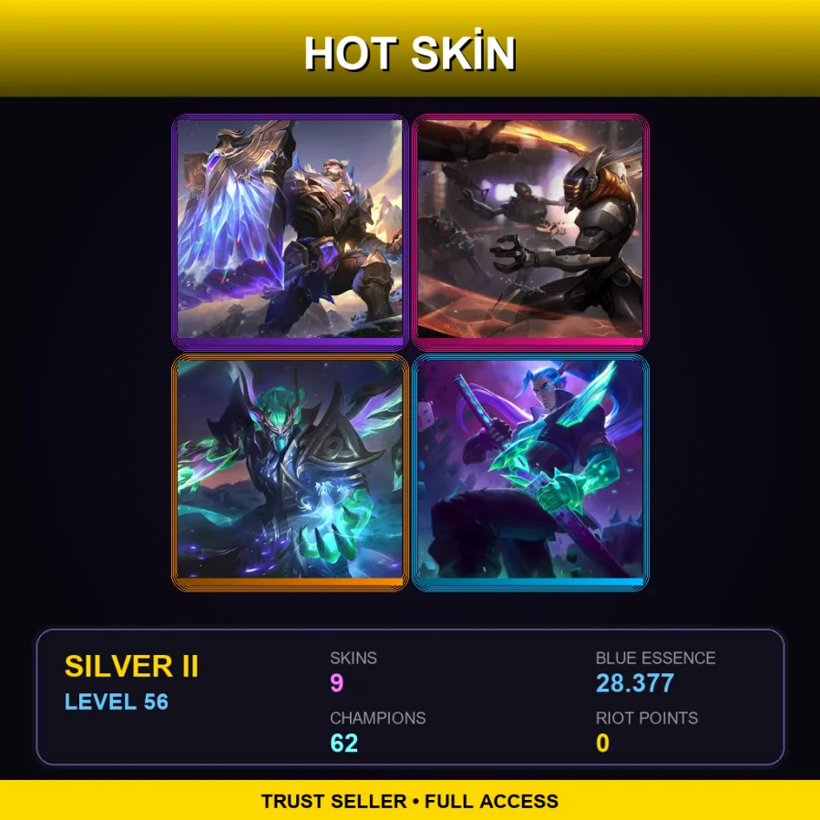 EUW | Lv56 | Silver II | 9 Skin | 62 Champ