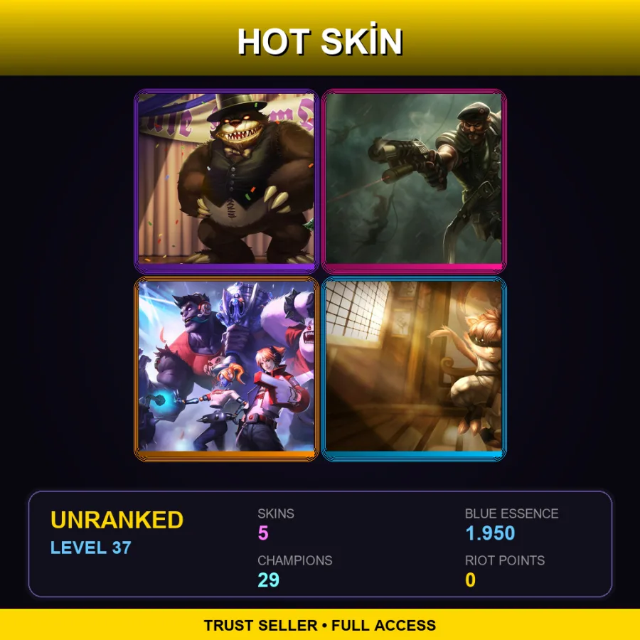 LAS | Lv37 | Unranked | 5 Skin | 29 Champ — LoL account