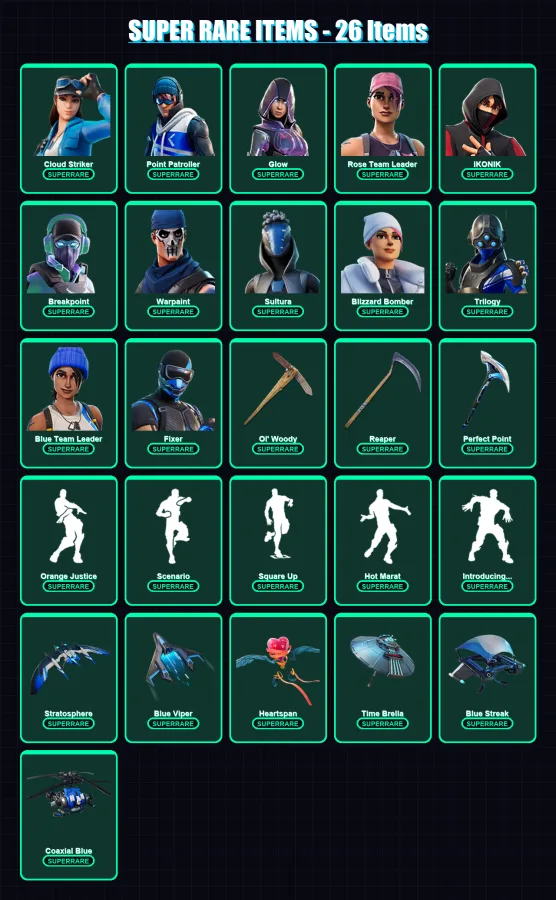 [PC/XBOX] | Cloud Striker | Point Patroller | Glow | Rose Team Leader | IKONIK | 183 skin | 195 pickaxe | 198 emote | 171 glider | Lv2632