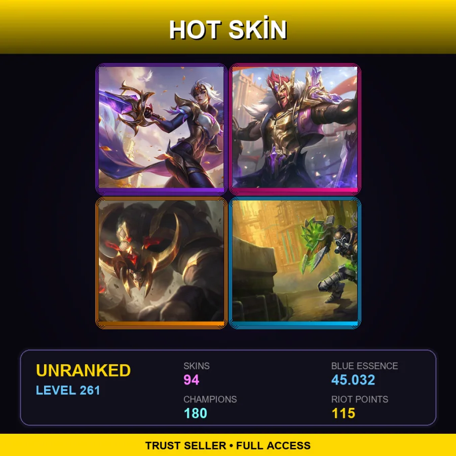 TR | Lv261 | Unranked | 94 Skin | 180 Champ — High Noon Samira