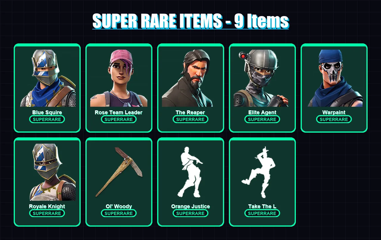 [PC/XBOX/PSN] | Blue Squire | Rose Team Leader | The Reaper | Elite Agent | Warpaint | 18 skin | 16 pickaxe | 18 emote | 18 glider | Lv218
