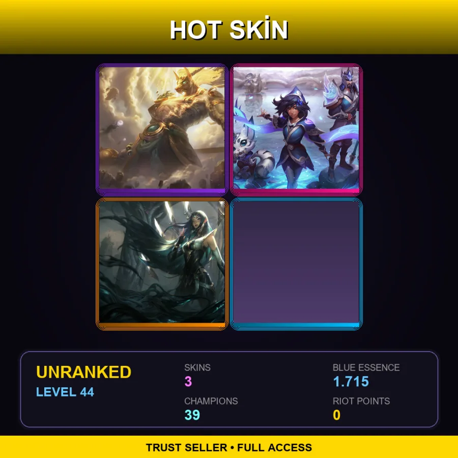 EUW | Lv44 | Unranked | 3 Skin | 39 Champ — Lunar Guardian Nasus