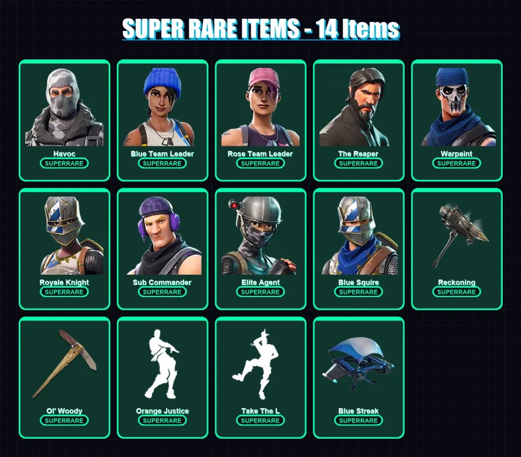 [PC/PSN] | Havoc | Blue Team Leader | Rose Team Leader | The Reaper | Warpaint | 70 skin | 68 pickaxe | 65 emote | 73 glider | Lv914