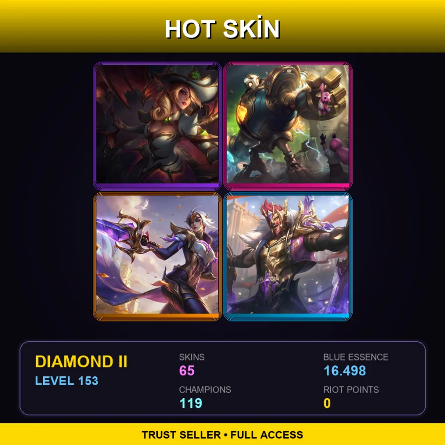 BR | Lv153 | Diamond II | 65 Skin | 119 Champ — LoL account