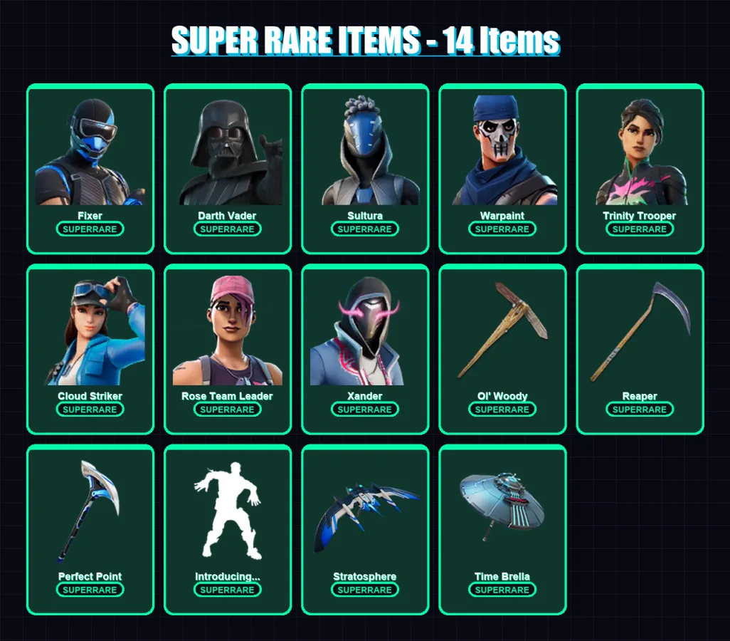 [PC] | Fixer | Darth Vader | Sultura | Warpaint | Trinity Trooper | 311 skin | 344 pickaxe | 275 emote | 262 glider | Lv3871