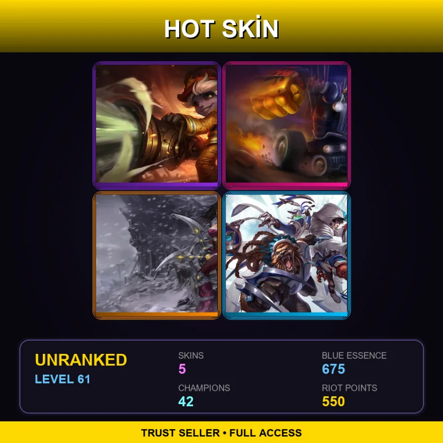 EUW | Lv61 | Unranked | 5 Skin | 42 Champ — LoL account