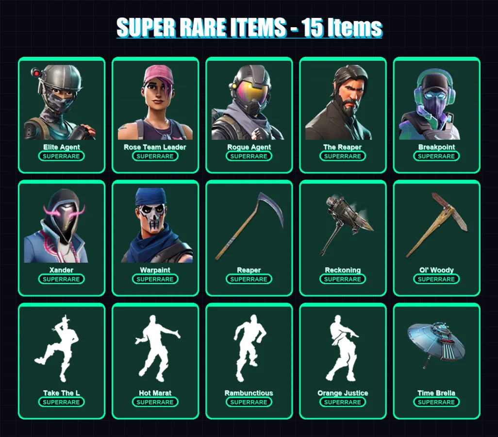 [PC] | Elite Agent | Rose Team Leader | Rogue Agent | The Reaper | Breakpoint | 208 skin | 208 pickaxe | 232 emote | 181 glider | Lv2653