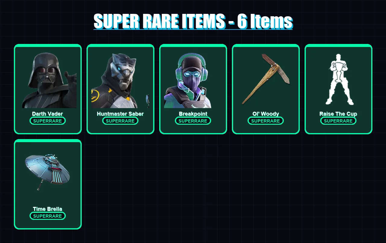 [PC] | Darth Vader | Huntmaster Saber | Breakpoint | Deadpool | Snap | 162 skin | 176 pickaxe | 124 emote | 118 glider | Lv2220