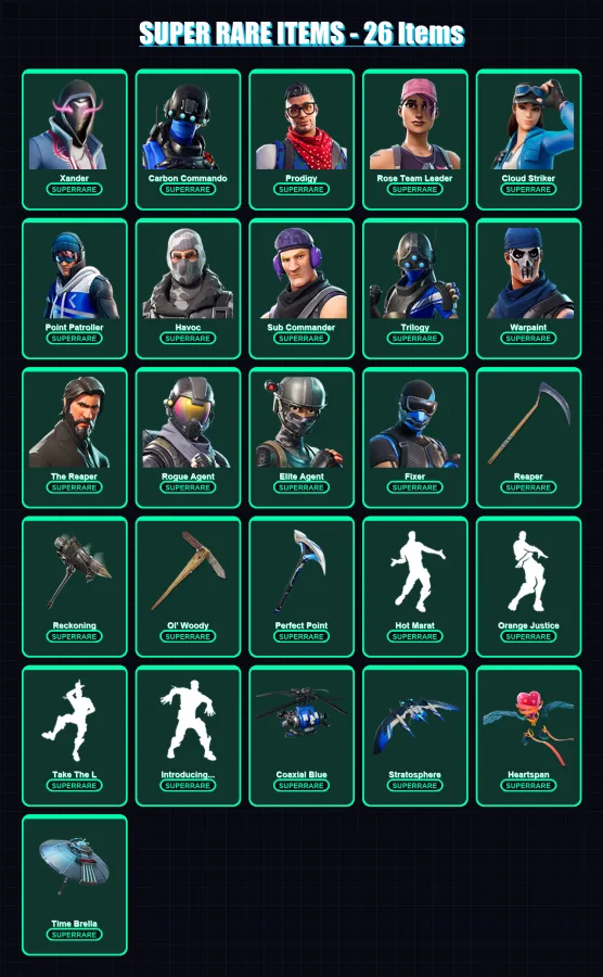 [PC/XBOX/PSN] | Xander | Carbon Commando | Prodigy | Rose Team Leader | Cloud Striker | 200 skin | 195 pickaxe | 163 emote | 177 glider | Lv2421