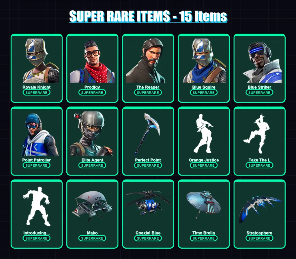 [PS4/PS5/XBOX/PC] | Royale Knight | Prodigy | The Reaper | Blue Squire | Blue Striker | 34 skin | 50 pickaxe | 62 emote | 59 glider | Lv1231 — Fortnite account