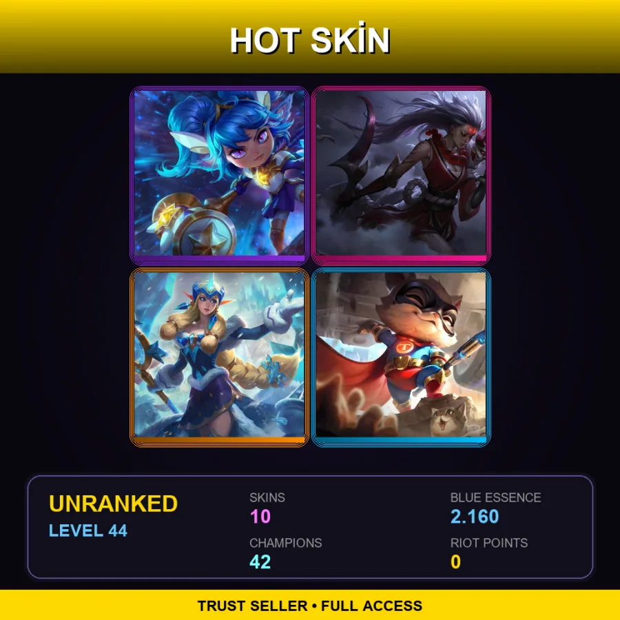 TR | Lv44 | Unranked | 10 Skin | 42 Champ — LoL account